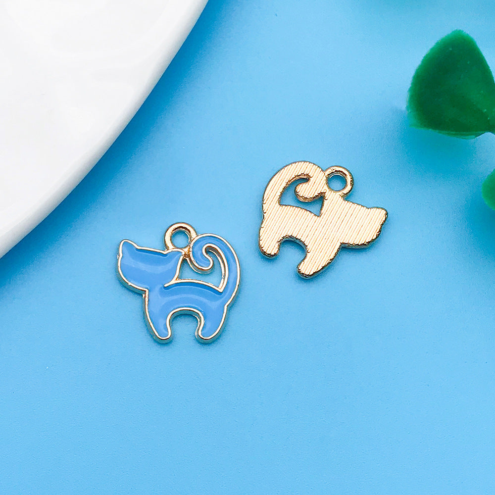 Wholesale Lake Blue Drip Oil Alloy Cartoon Animal Flower DIY Necklace Bracelet Pendant